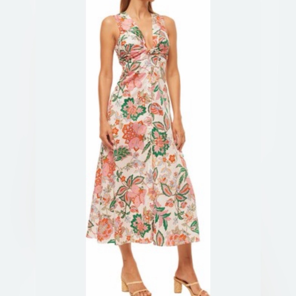 Revolve Brand Misa Casablanca Floral Midi Dress Size M NWT.  Low Cut
